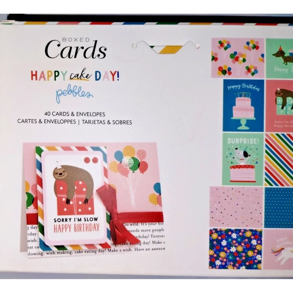 American Crafts Boxed Cards, A2 Cards & Envelopes, Pebbles Happy Cake Day - NEW!